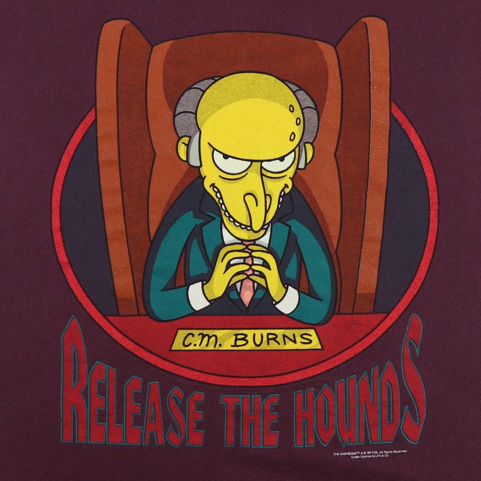 vintage 1999 The Simpsons C.M. Burns Release The Hounds Shirt