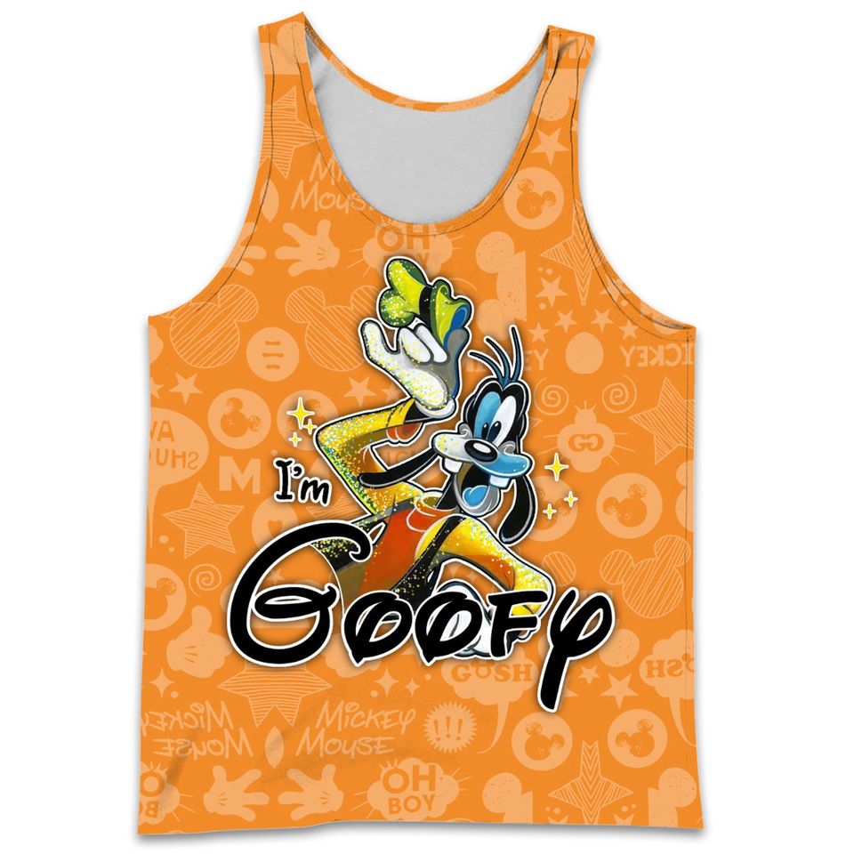 Orange Goofy Dog Patterns Disney Cartoon Graphic Summer Vacation Tanktop