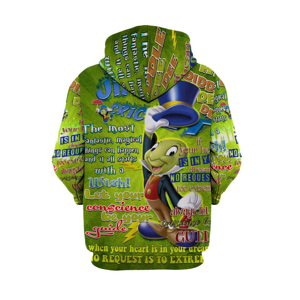 Jiminy Cricket Words Pattern | Disney 3D Hoodie