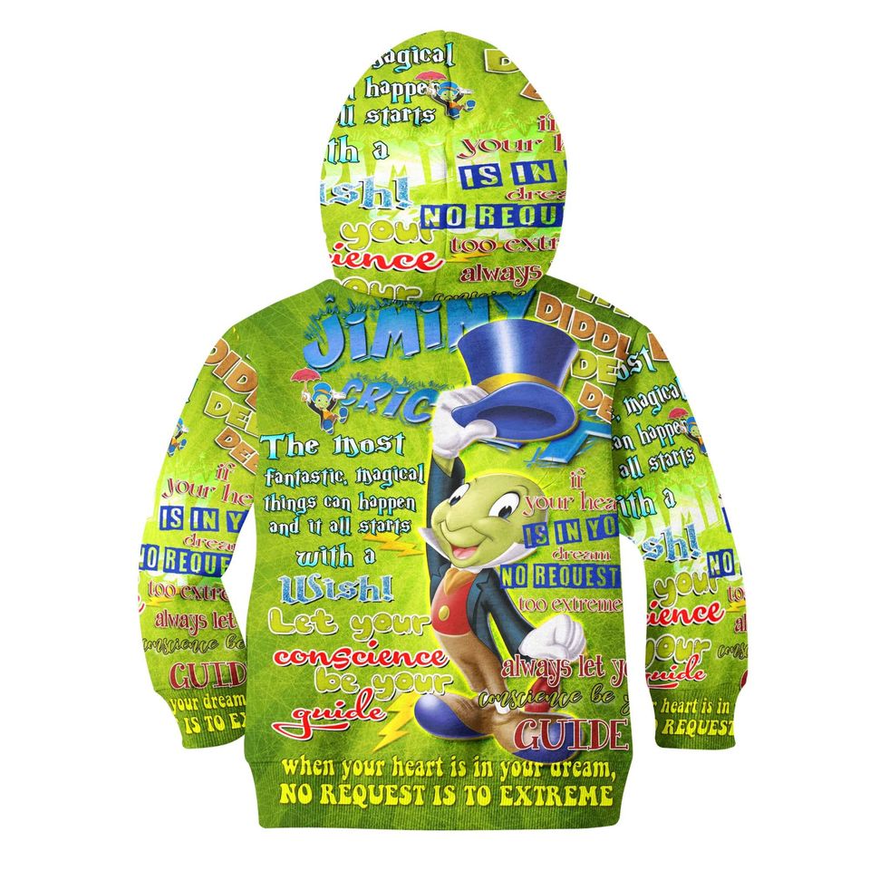 Jiminy Cricket Words Pattern | Disney 3D Hoodie
