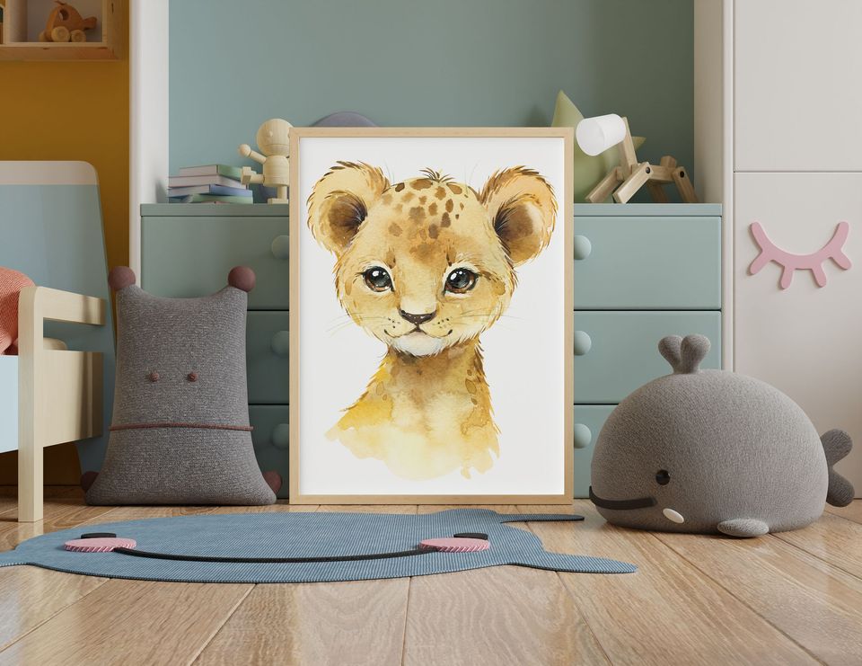 Lion SAFARI poster, forest nursery animals poster