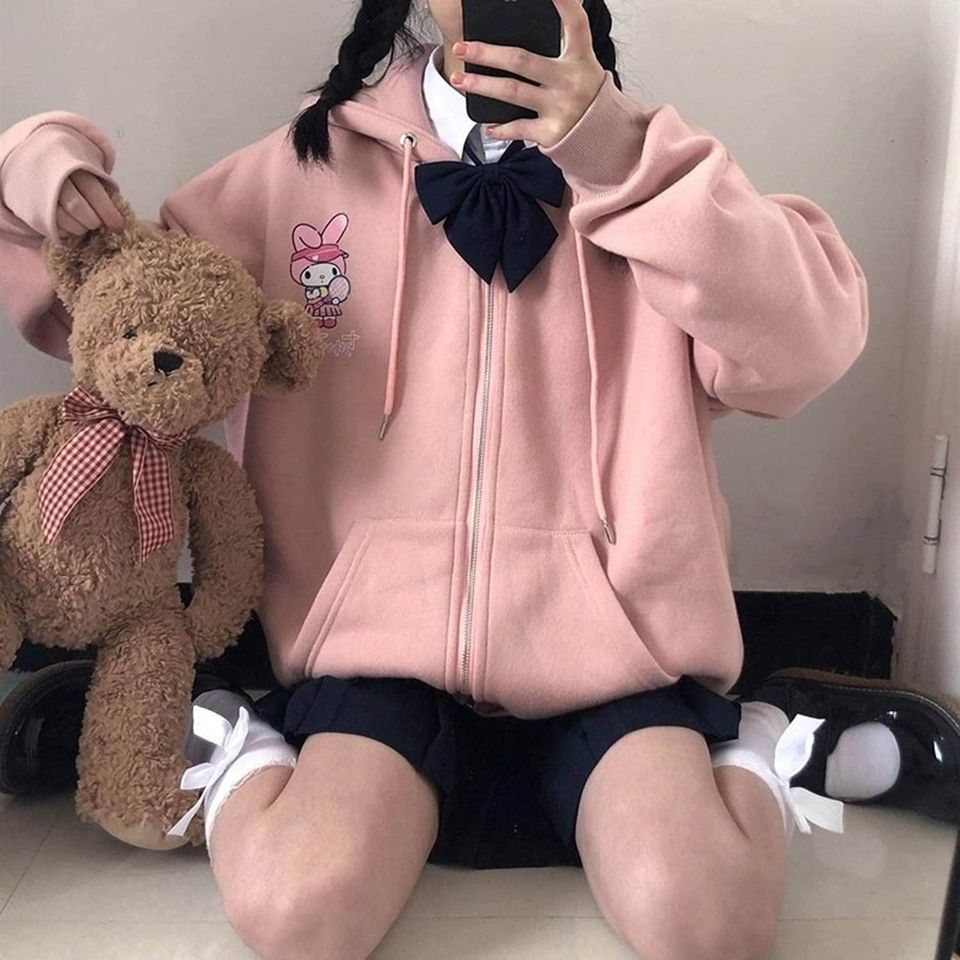 Kuromi Cinamoroll Hoodie Anime Print Cute Kawaii Zip Up Hoodie