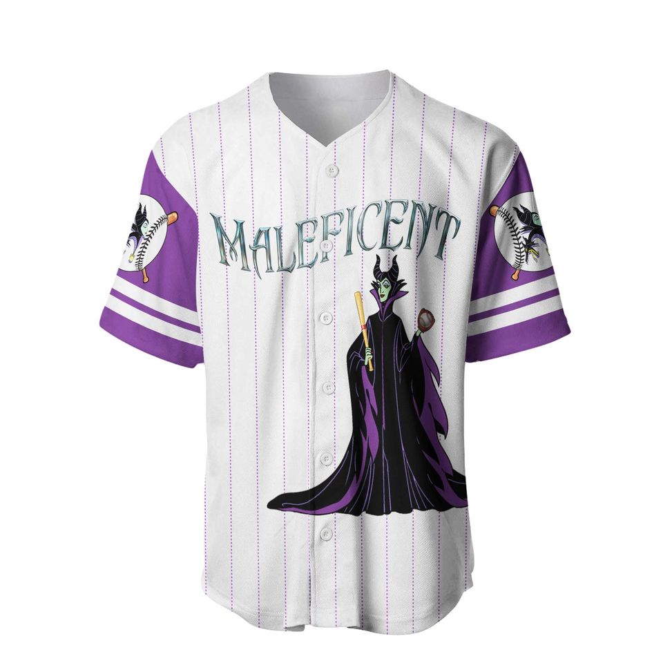Maleficent White Purple Lavender Disney Custom Baseball Jersey