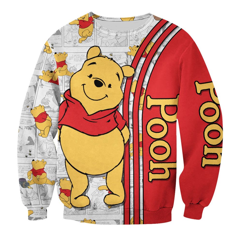 Winnie Pooh Red Comic Book Patterns Disney 3D Sweatshirt