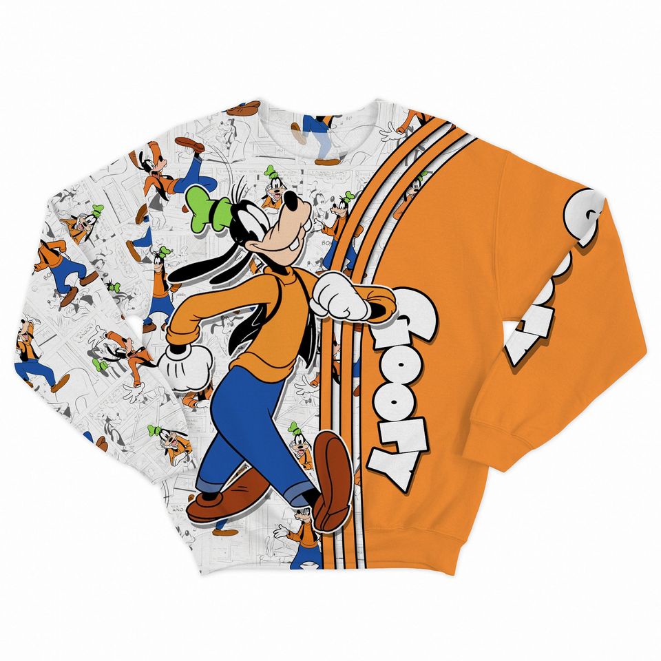 Goofy Orange Comic Book Patterns Disney 3D Sweatshirt