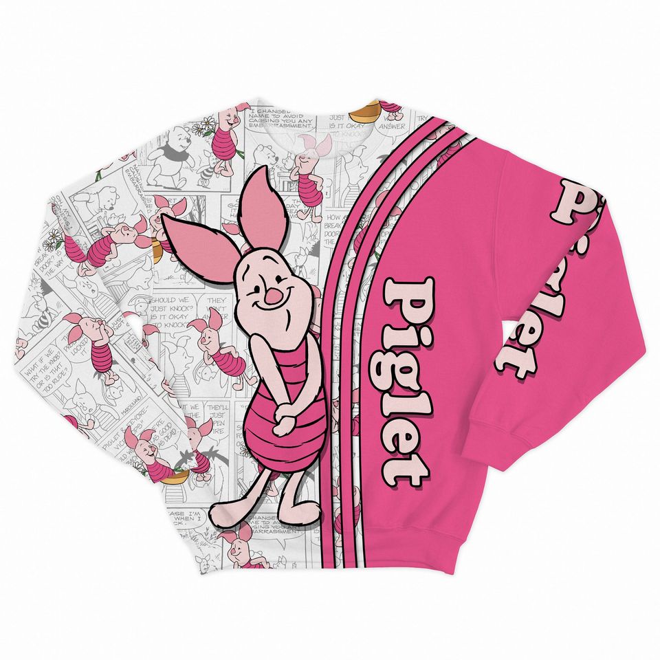 Piglet Pink Comic Book Patterns Disney 3D Sweatshirt