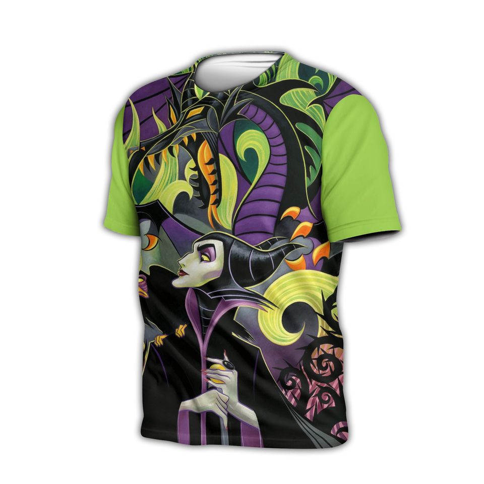 Maleficent & Diablo Green Button Overalls Patterns Disney Outfits Unisex Casual T-shirts 3D