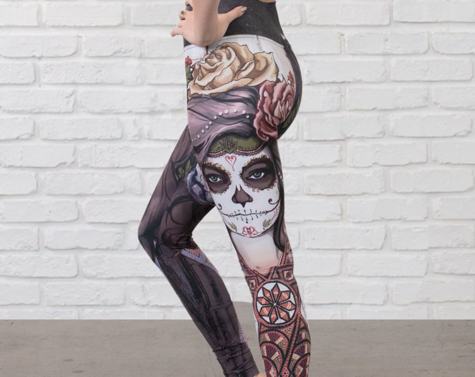 Sugar Skull Leggings with Rose Buds
