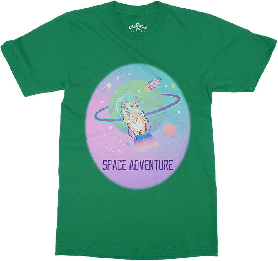HARD EDGE DESIGN Men's Corgi Space Adventure T-Shirt