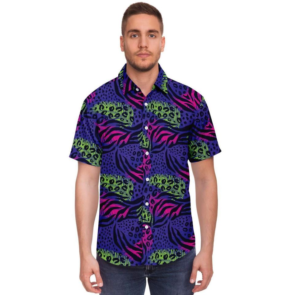 Purple Colorful Animal Print Leopard Hawaiian Shirt