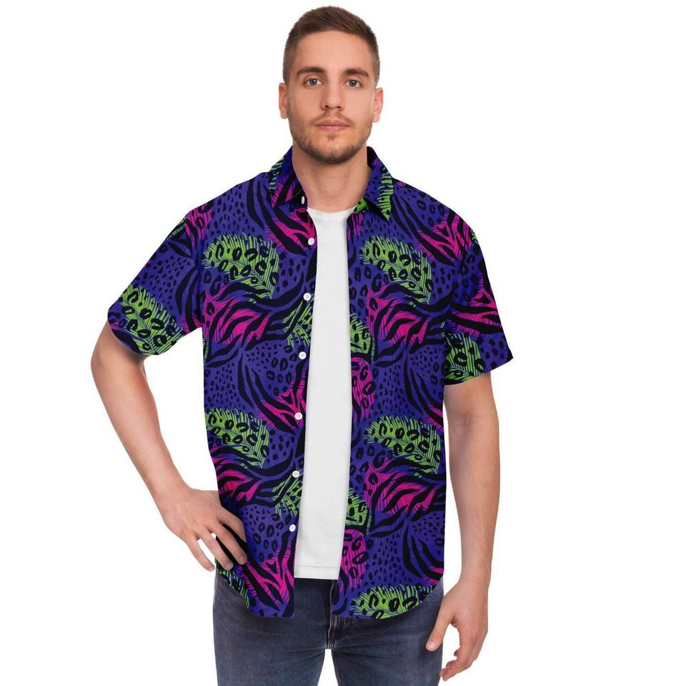 Purple Colorful Animal Print Leopard Hawaiian Shirt