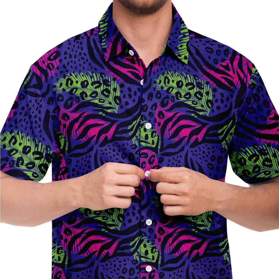Purple Colorful Animal Print Leopard Hawaiian Shirt