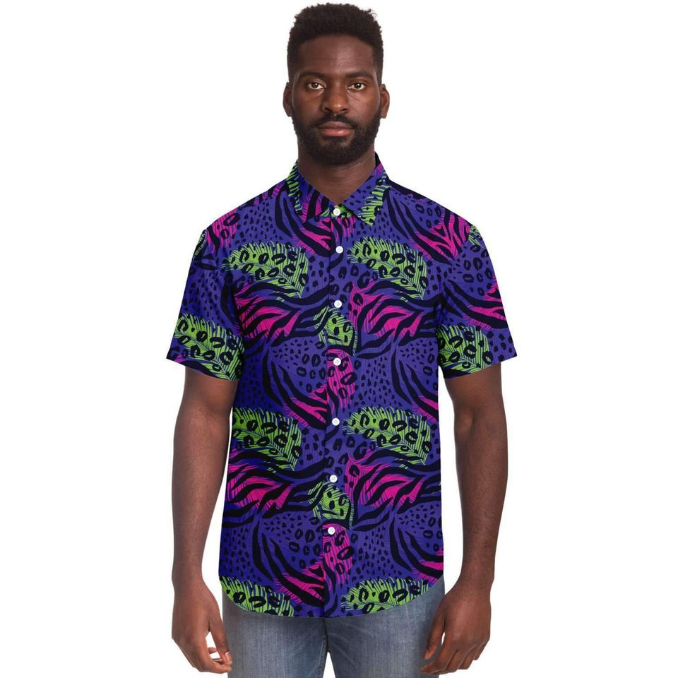 Purple Colorful Animal Print Leopard Hawaiian Shirt