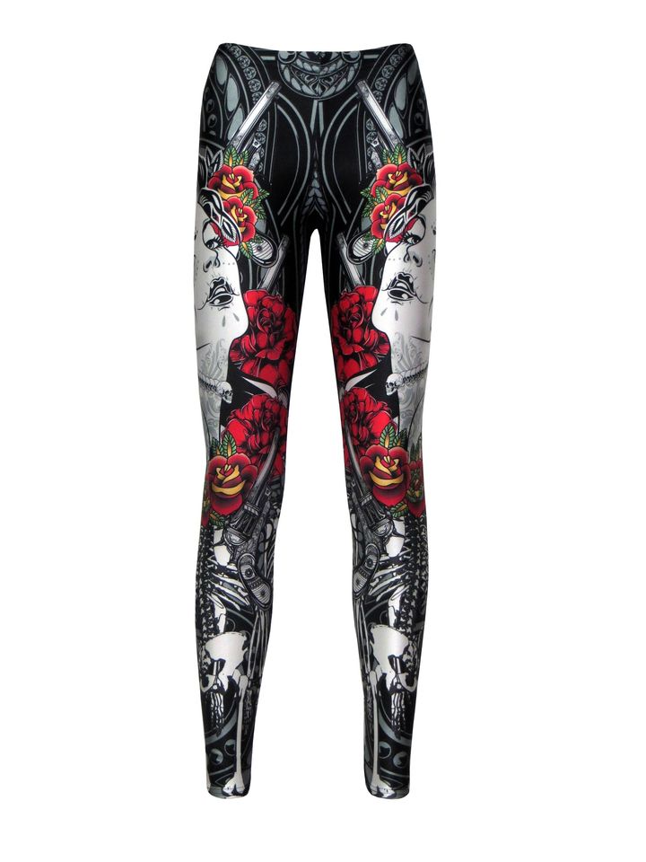 Sugar Skull Mexican Skeleton Print Alternative Leggings