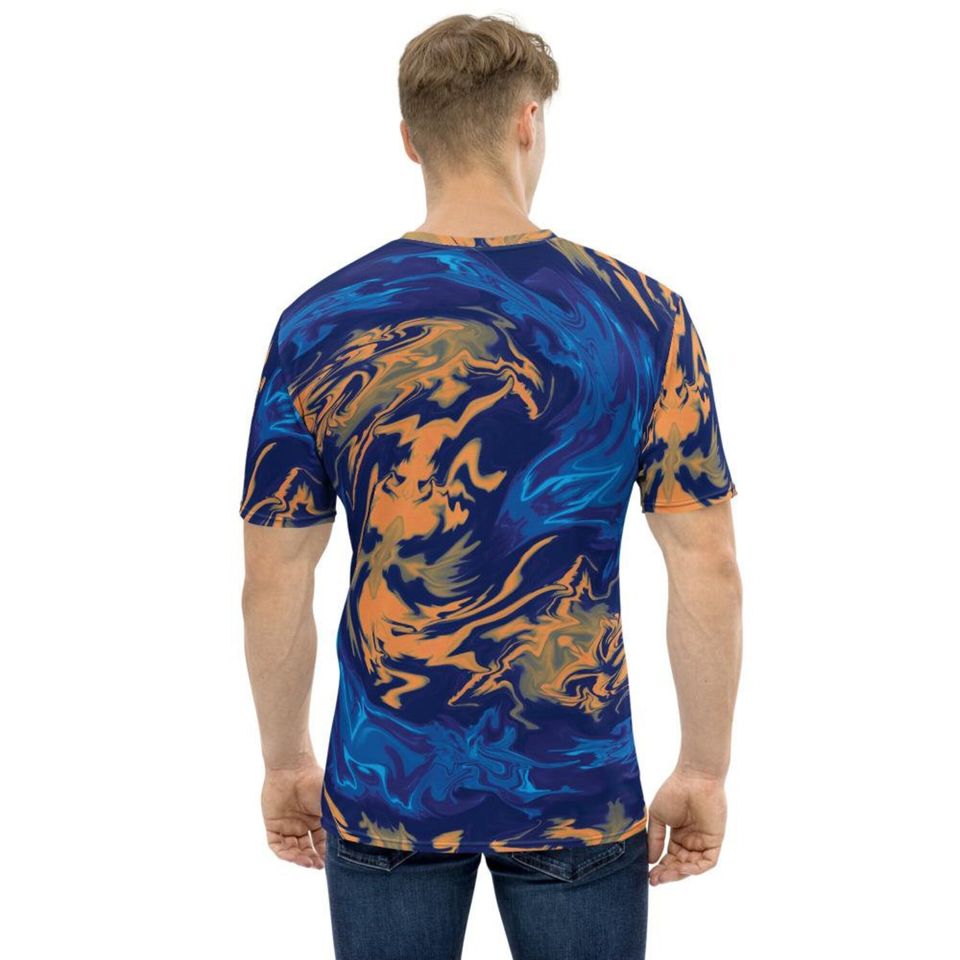 Blue Orange Mango Colored Abstract Liquid Paint Dragon 3D T Shirt