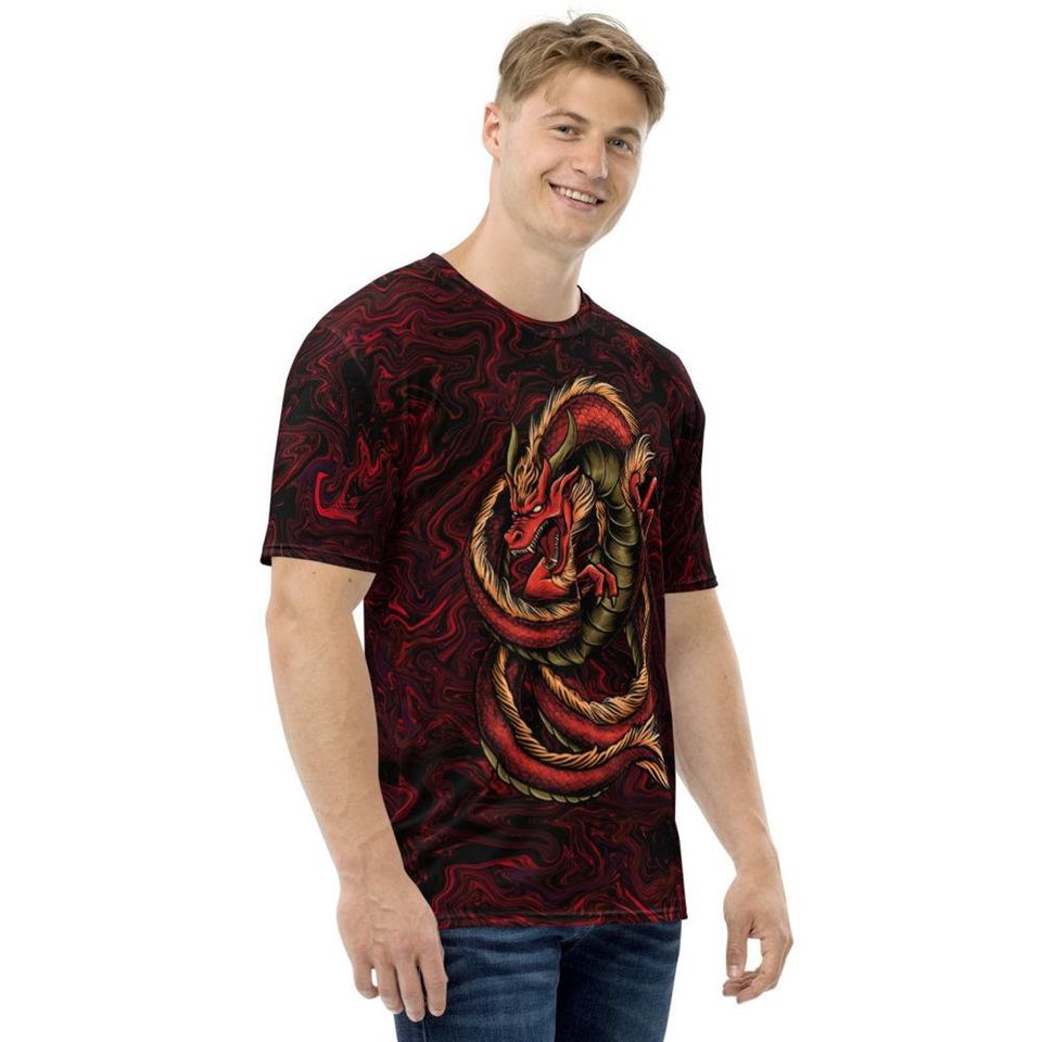 Red Dragon On Lava 3D T Shirt