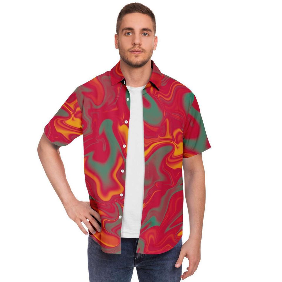 Candy Pop Red Mint Marble Smoke Sunset Liquid Holographic Hawaiian Shirt