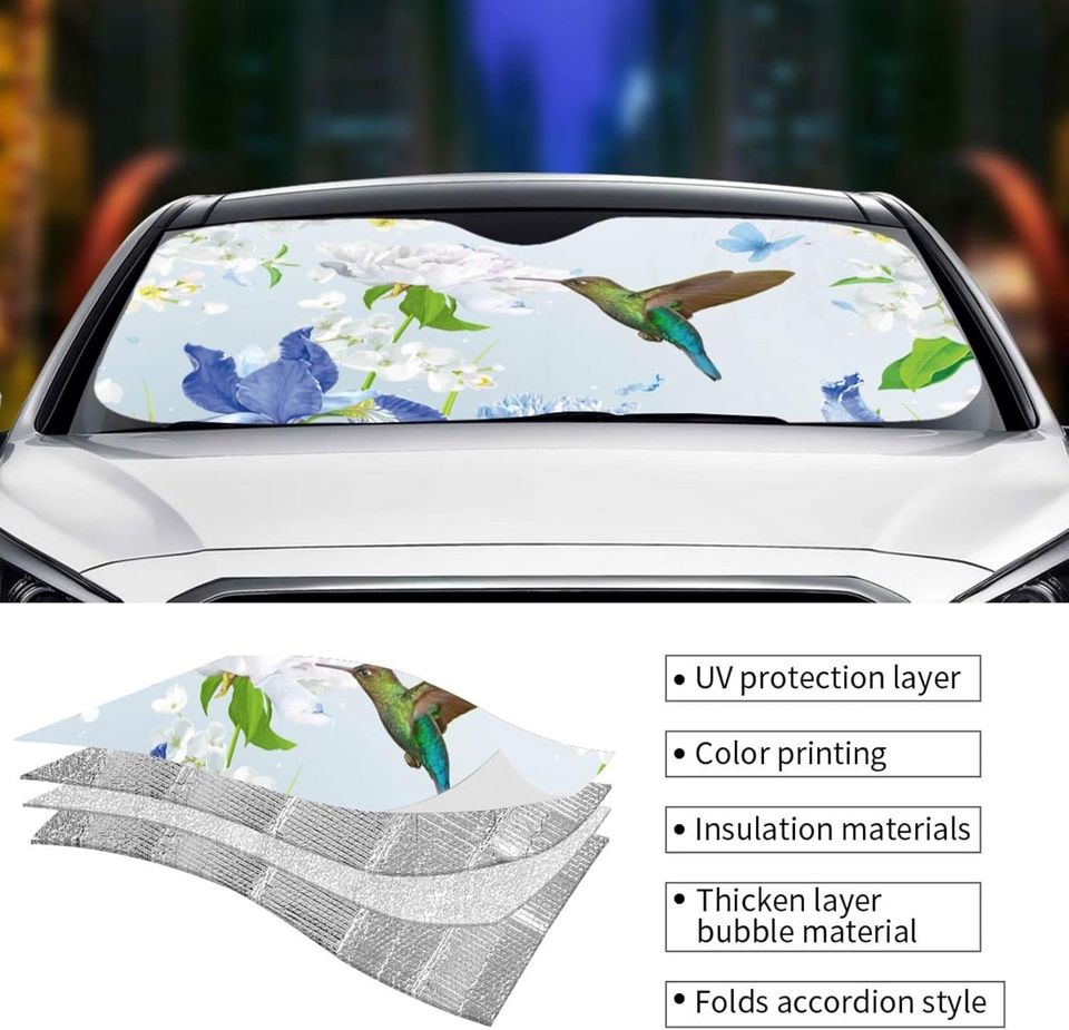 Hummingbird Butterfly Flower Car Windshield Sunshade