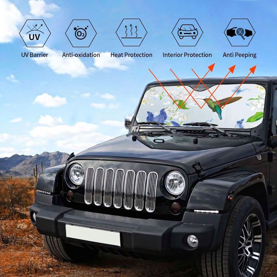 Hummingbird Butterfly Flower Car Windshield Sunshade