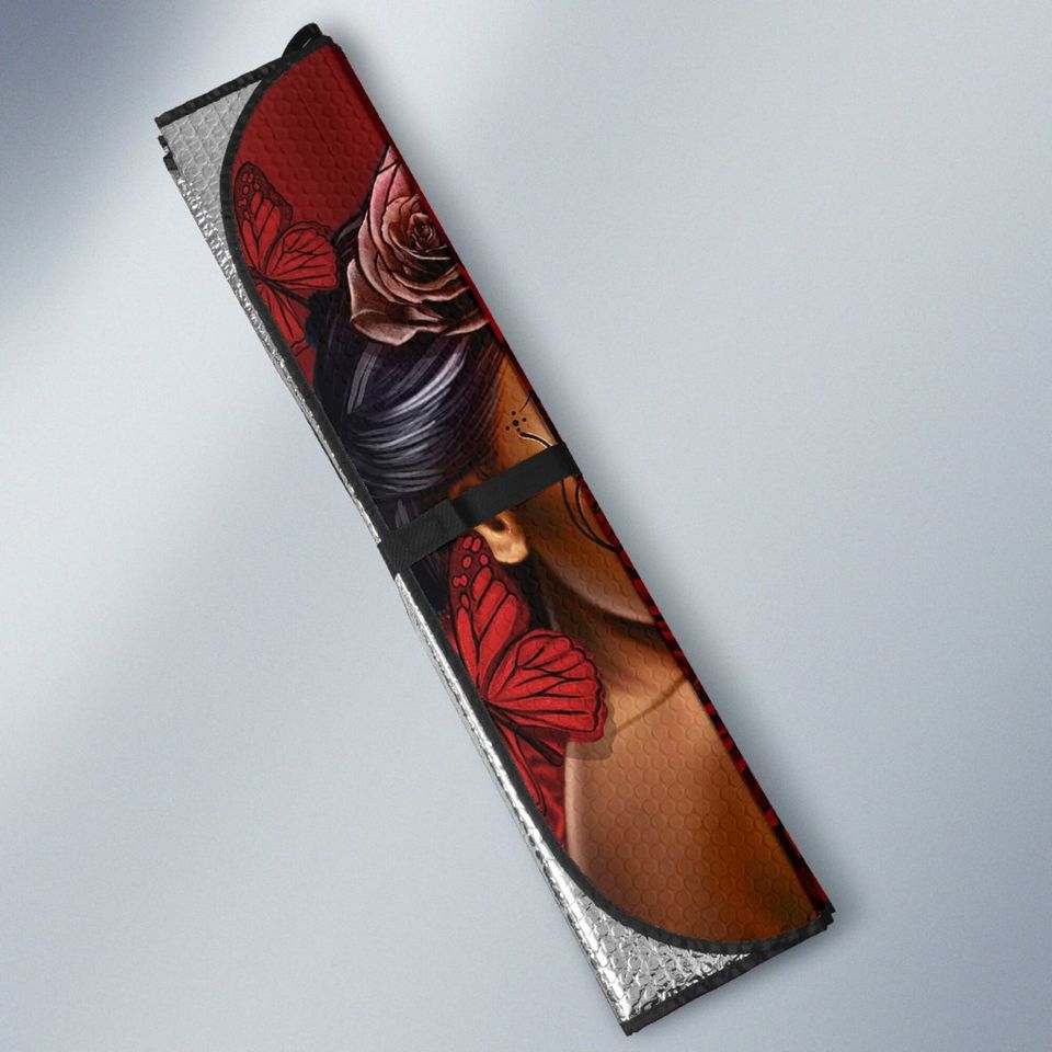 Calavera Girl Red Auto Sun Shade, Green Car Sun Shade