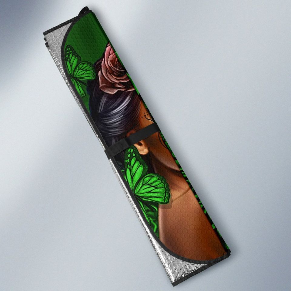 Calavera Girl Red Auto Sun Shade, Green Car Sun Shade