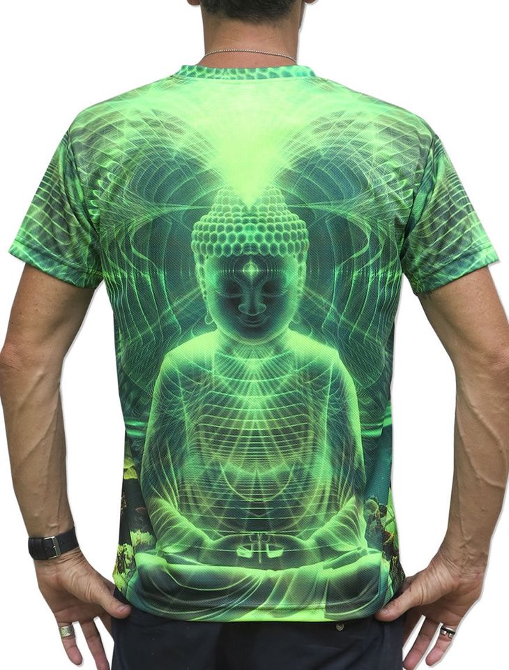 Psychedelic Lime Buddha UV active Trippy T shirt 3D