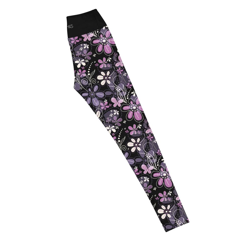 Purple Flower High Waist Leggings Womens
