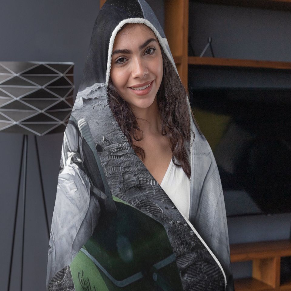 Beer Drinking Astronaut Hooded Blanket, Adult and Small Sizes, Soft Fleece Blanket with a Hood, Man Cave Throw