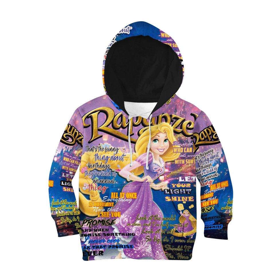 Rapunzel Punk Words Pattern | Disney 3D Hoodie
