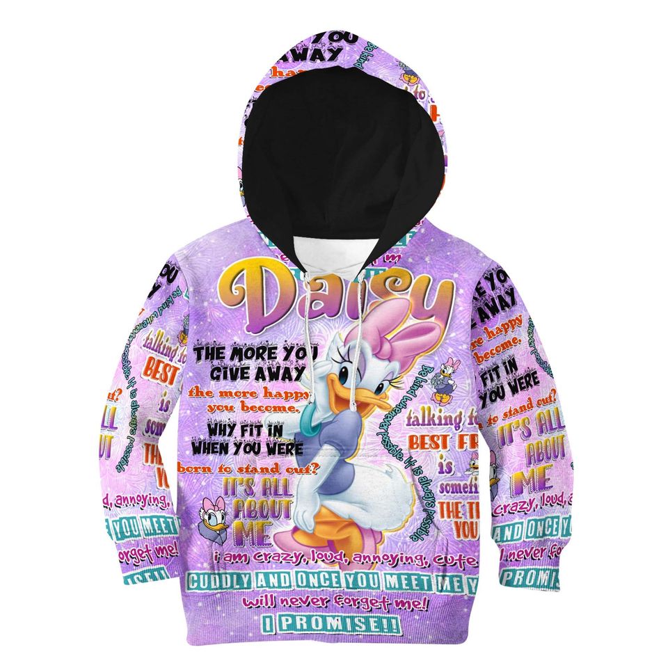 Daisy Duck Punk Words Pattern | Disney 3D Hoodie