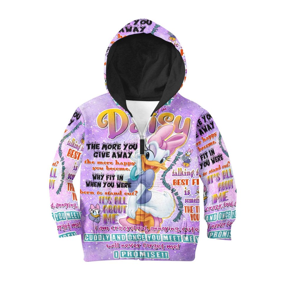 Daisy Duck Punk Words Pattern | Disney 3D Hoodie