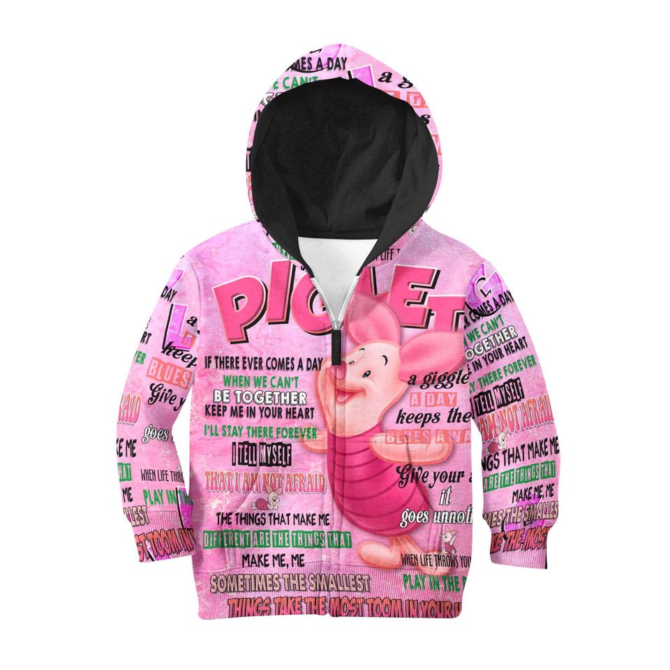 Pink Piglet Punk Words Pattern | Disney Quotes 3D Hoodie
