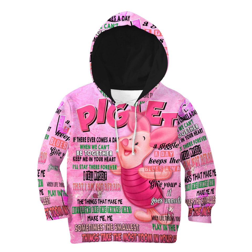 Pink Piglet Punk Words Pattern | Disney Quotes 3D Hoodie