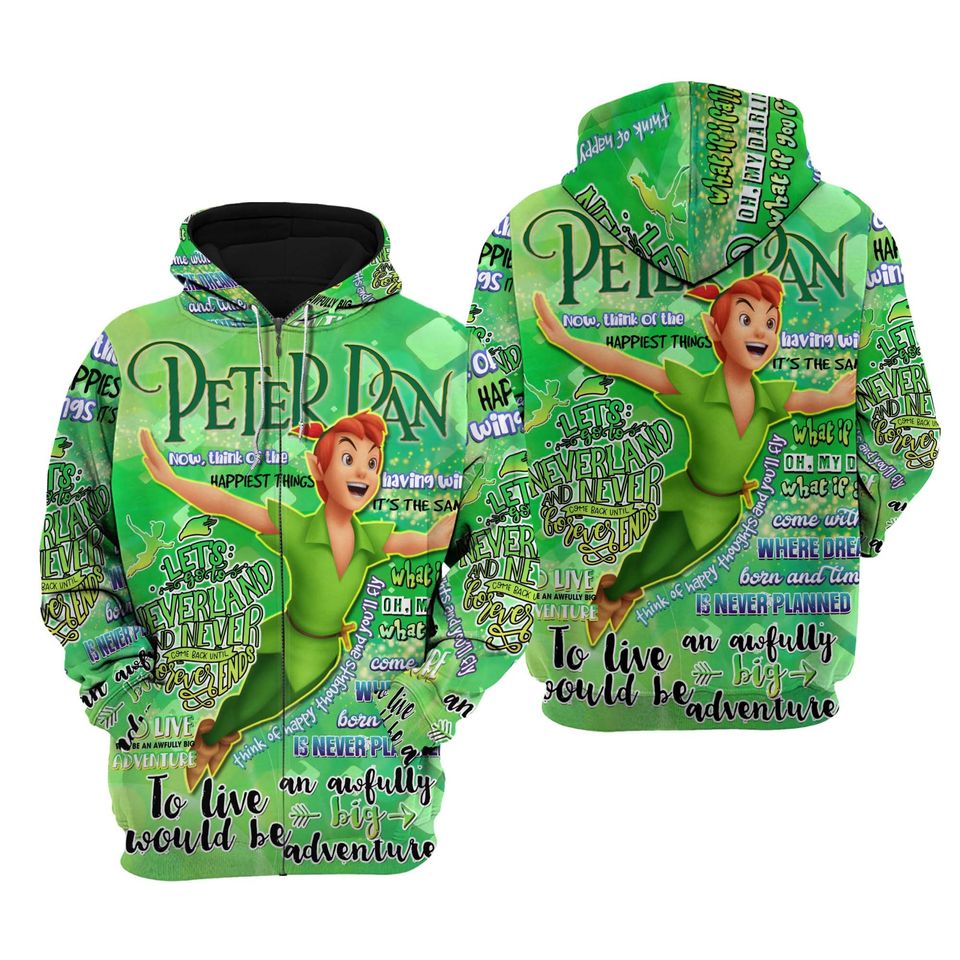 Peter Pan Punk Words Pattern | Disney Quotes 3D Hoodie