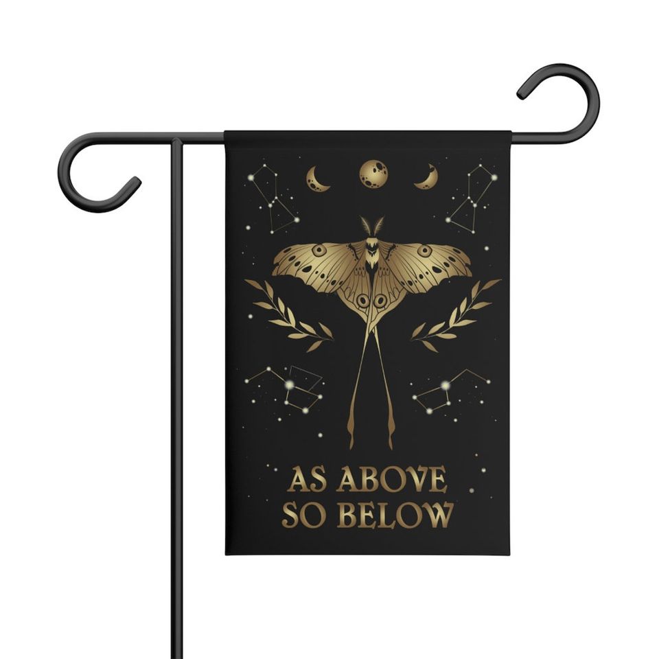 Lunar Moth As Above So Below Flag, Witchy Garden Flag