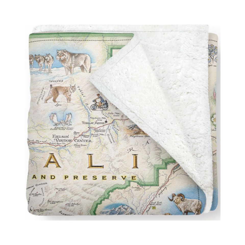 Denali National Park Map Fleece Blanket  - Soft, Cozy, and Warm
