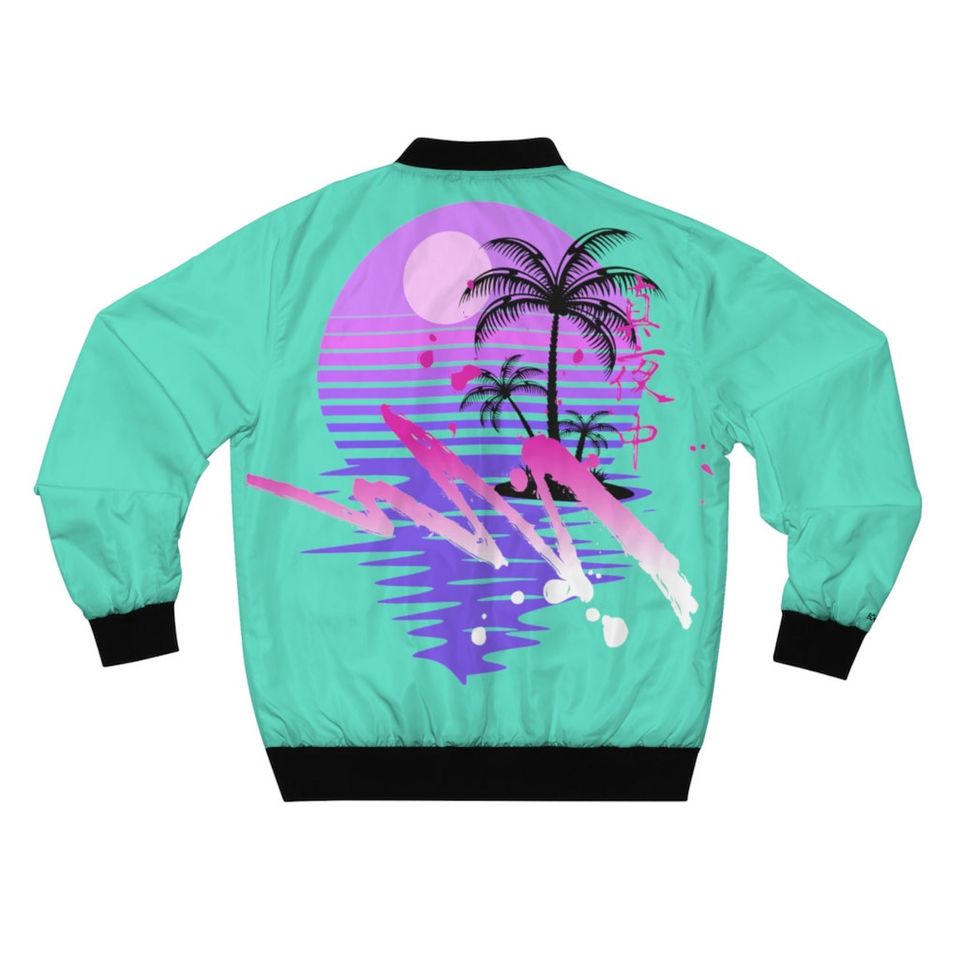 Pastel Synthwave Sunset 80's 90's Palm Tree Bomber Jacket