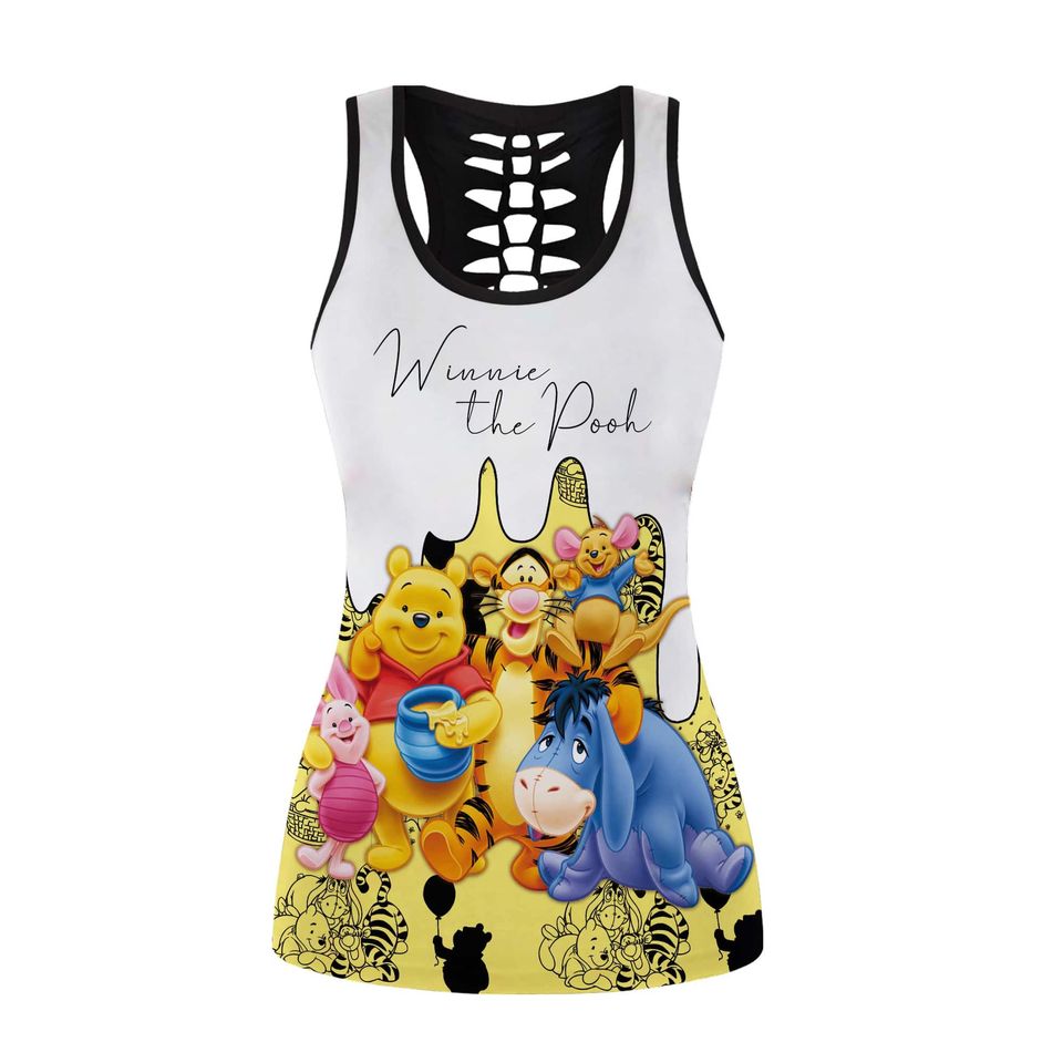 Winnie The Pooh Pattern Signature- Hollow Tanktop Legging Outfit Set
