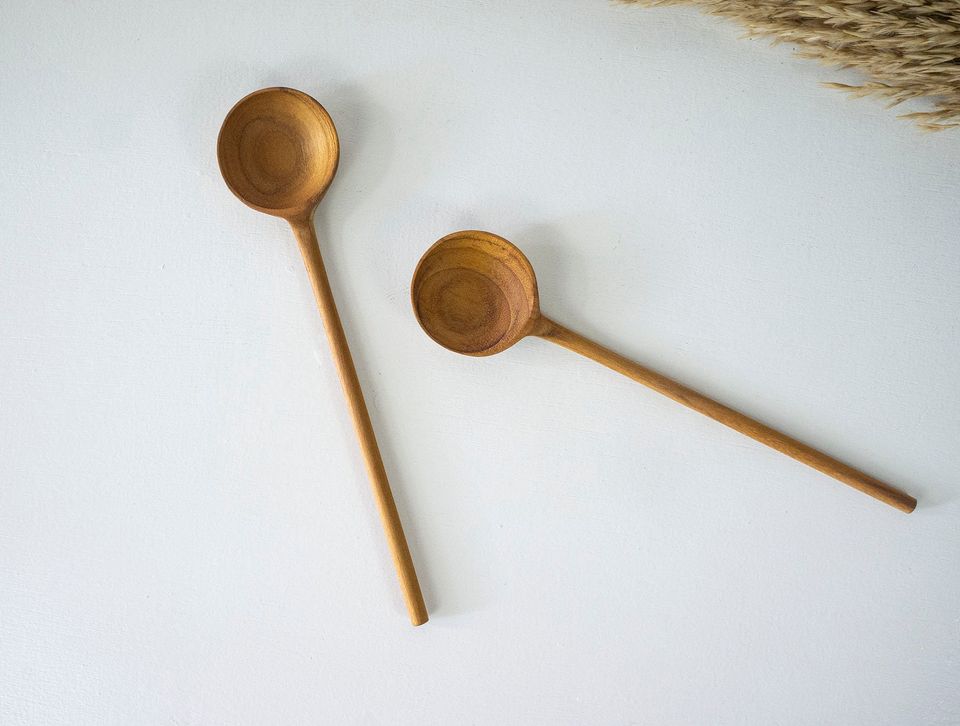 2 Round Multi-Purpose Teak Wood Handmade Spoons Tablespoon Volume