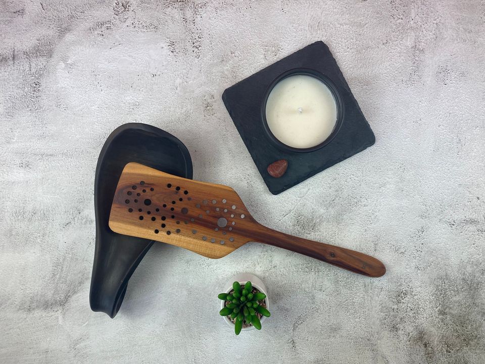 Wooden handmade spatula turner with holes