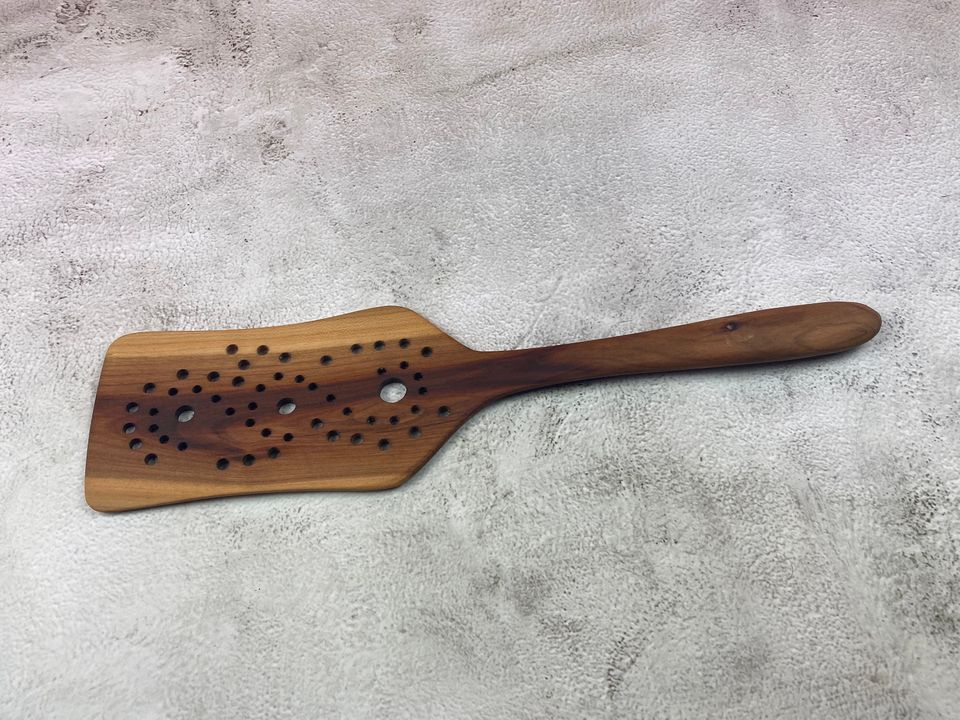 Wooden handmade spatula turner with holes