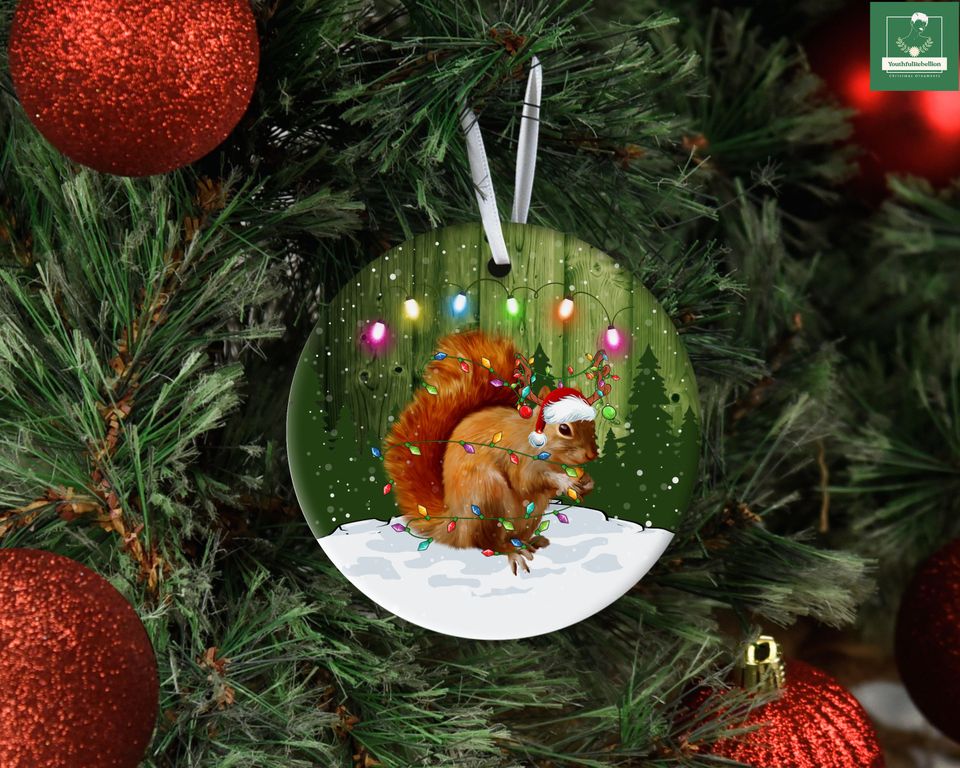 Squirrel Christmas Vacation Ornament, Squirrel Christmas Lights Ornament