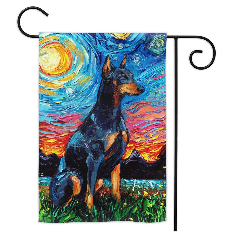 Doberman Starry Night Garden Flag