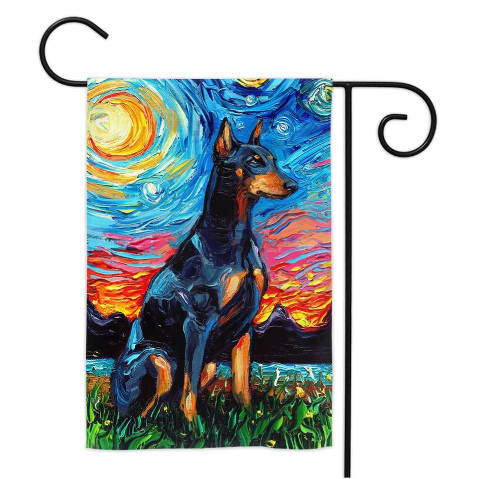 Doberman Starry Night Garden Flag