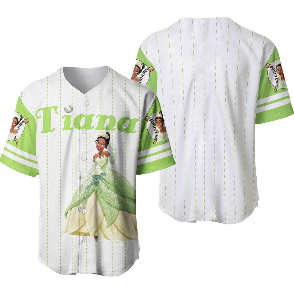 Tiana Princess White Lime Green | Disney Custom Baseball Jersey