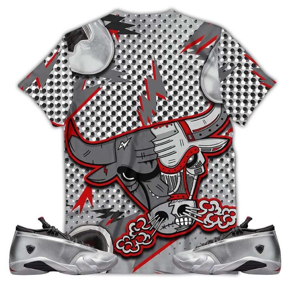 Bull Jordan Unisex Sneaker Shirt Match 14 Low Metallic Silver