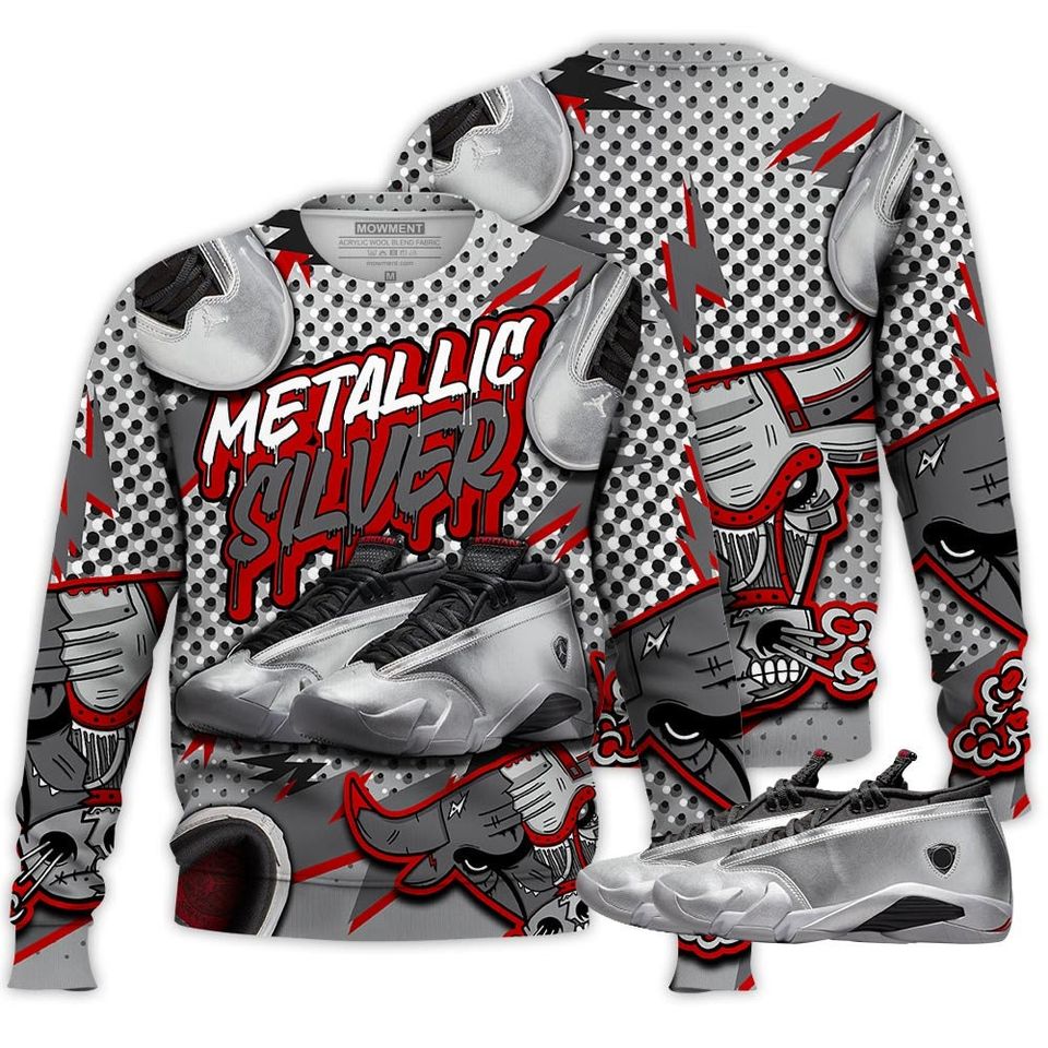 Bull Jordan Unisex Sneaker Shirt Match 14 Low Metallic Silver