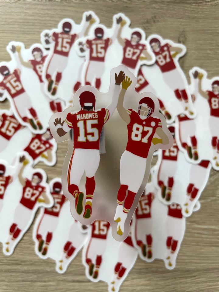 Patrick Mahomes and Travis Kelci High Five Clear Vinyl Sticker