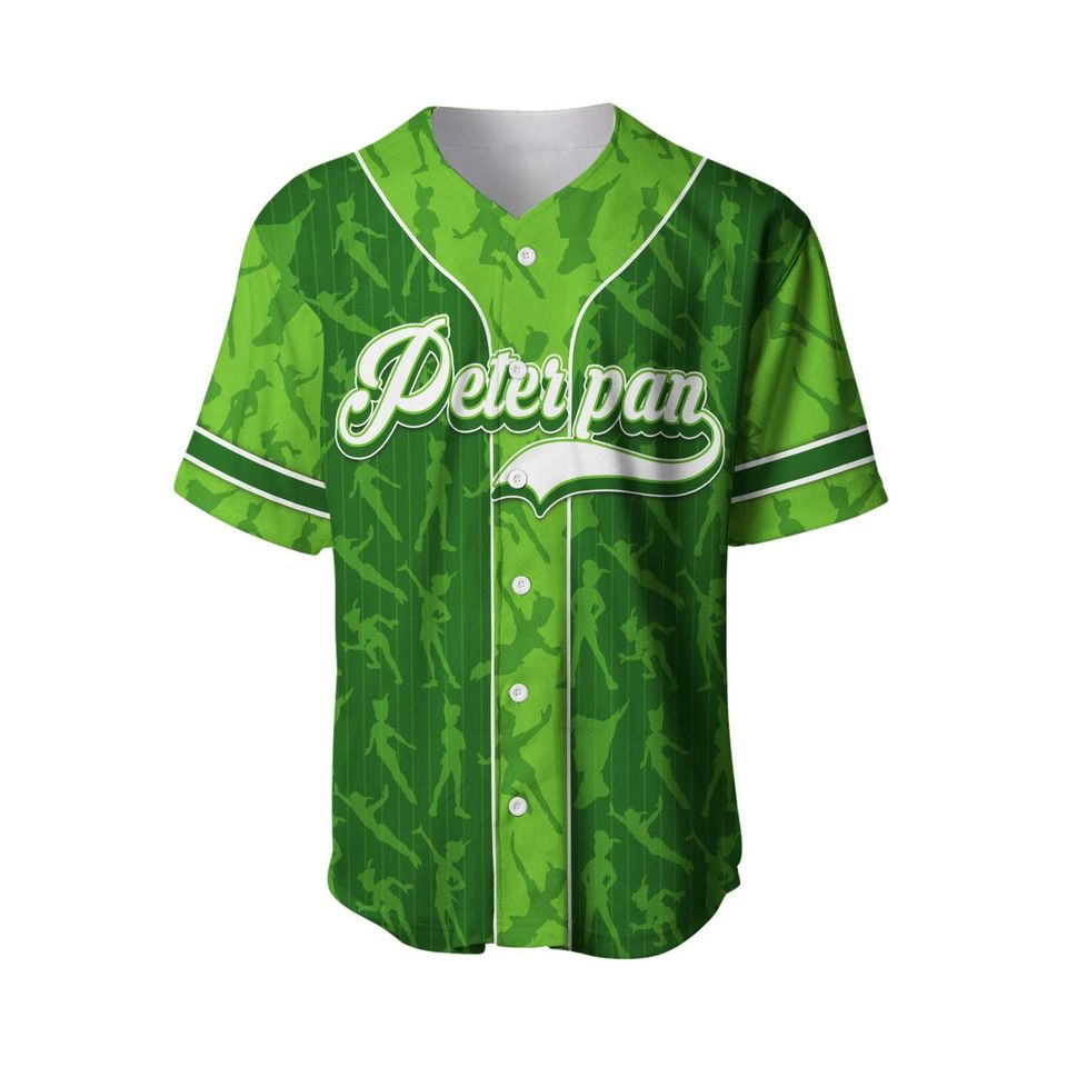 Peter Pan Green White Patterns Jersey, Disney Custom Baseball Jersey