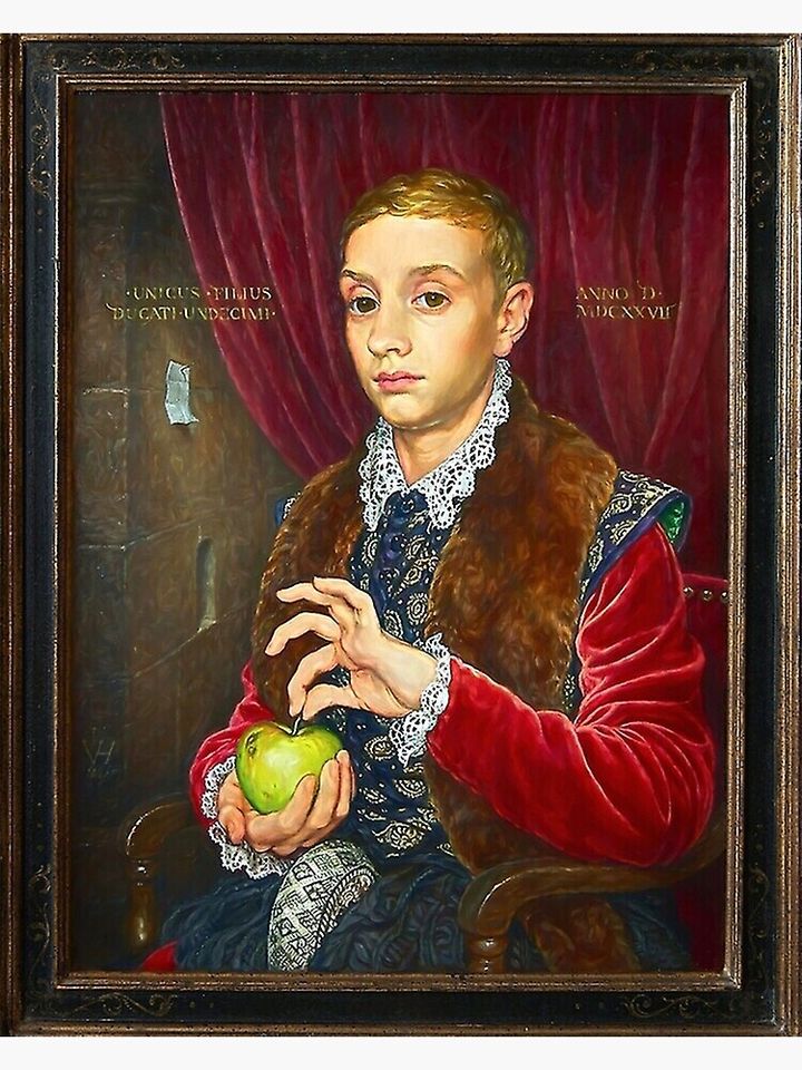 Boy With Apple Painting Premium Matte Vertical Poster